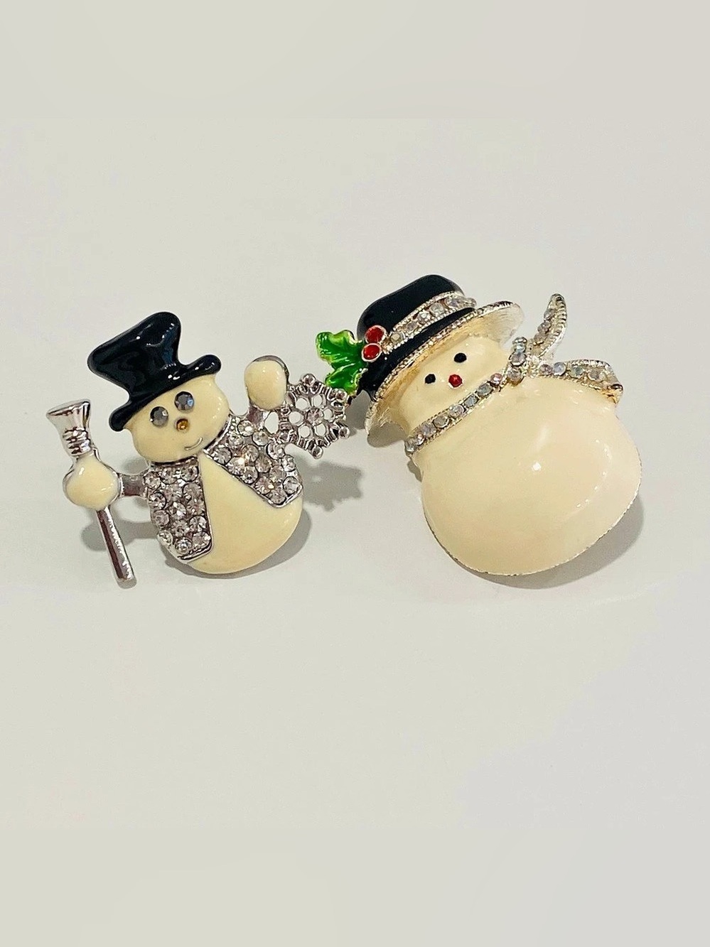 Winter Snowman Enamel Rhinestone Puffy Brooch and Enamel Rhinestone Lapel Pin